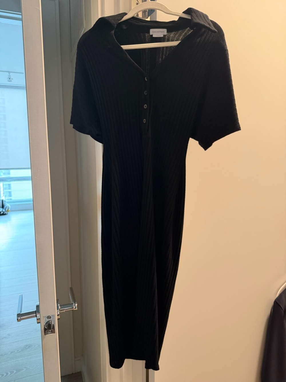 Lovers + Friends Black Ribbed Polo Midi Dress